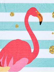 Strandtuch Case Flamingo, Rückseite: Frottier, Blau, Weiss, Pink, Goldfarben, 90 x 180 cm