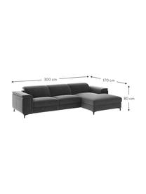 Sofa narożna z aksamitu z funkcją relaks Brito, Tapicerka: 100% aksamit poliestrowy,, Nogi: metal lakierowany, Szary, S 300 x G 170 cm