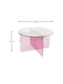 Ronde glazen salontafel Wobbly in roze, Glas, Roze, transparant, Ø 60  x H 35 cm