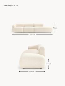Méridienne XL modulable en tissu bouclé Sofia, Bouclé blanc cassé, L 340 x P 103 cm, module d'angle à gauche