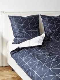 Obojstranná posteľná bielizeň z bavlny s grafickým vzorom Marla, Tmavomodrá, biela, 155 x 220 cm + 1 vankúš 80 x 80 cm