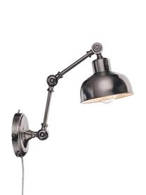 Retro wandlamp Grimstad met stekker, Lampenkap: metaal, Zilverkleurig met antieke afwerking, 16 x 22 cm