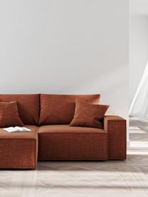 Divano letto angolare 3 posti con contenitore Melow, Rivestimento: 100% poliestere Con 80.00, Struttura: legno duro, legno tenero,, Tessuto color terracotta, nero, Larg. 250 x Prof. 150 cm