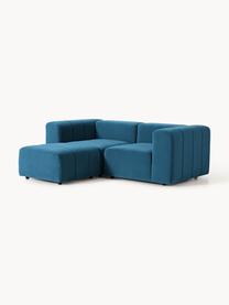 Canapé modulable 3 places en velours avec pouf Lena, Velours bleu pétrole, larg. 211 x prof. 181 cm