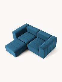 Canapé modulable 3 places en velours avec pouf Lena, Velours bleu pétrole, larg. 211 x prof. 181 cm