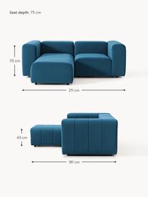 Modulares Samt-Sofa Lena (3-Sitzer) mit Hocker, Bezug: Samt (100 % Polyester) De, Gestell: Buchenholz, Spanplatte, H, Samt Petrol, B 211 x T 181 cm