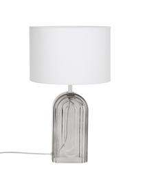 Grosse Tischlampe Bela mit Glasfuss, Lampenschirm: Baumwolle, Weiss, Grau, Ø 30 x H 50 cm