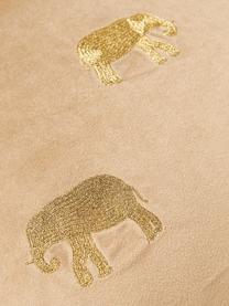 Geborduurde fluwelen kussenhoes Elefco, 100% polyester fluweel, Beige, goudkleurig, B 45 x L 45 cm