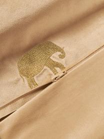 Geborduurde fluwelen kussenhoes Elefco, 100% polyester fluweel, Beige, goudkleurig, B 45 x L 45 cm