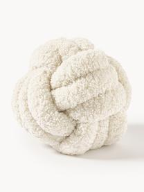 Coussin noué en peluche Dotty, Blanc crème, Ø 25 cm