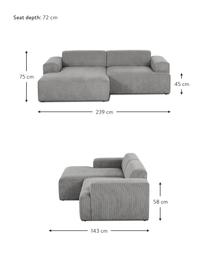 Corduroy hoekbank Melva (3-zits), Bekleding: corduroy (92% polyester, , Frame: massief grenenhout, FSC-g, Poten: kunststof, Corduroy grijs, B 239 x D 143 cm, hoekdeel links