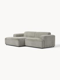 Cord-Ecksofa Melva (3-Sitzer), Bezug: Cord (92% Polyester, 8% P, Gestell: Massives Kiefernholz, Spa, Füße: Kunststoff Dieses Produkt, Cord Grau, B 238 x T 143 cm, Eckteil links