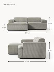Canapé d'angle 3 places en velours côtelé Melva, Velours côtelé gris, larg. 238 x prof. 143 cm, méridienne à gauche