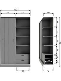 Kast Move met 1 schuifdeur in grijs, Gelakt grenenhout, Grijs, 120 x 200 cm