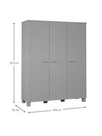 Armoire bois gris clair 3 portes Dennis, Gris béton, larg. 158 x haut. 202 cm