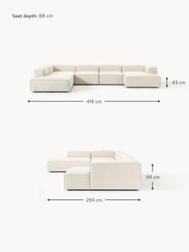 Sofa modułowa z mieszanki lnu Lennon, Tapicerka: 50% wiskoza, 25% len, 15%, Nogi: tworzywo sztuczne Ten pro, Beżowa mieszanka lnu, S 418 x G 269 cm, lewostronna