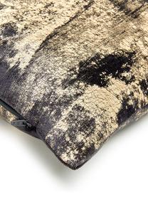 Fluwelen kussenhoes Shiny met glinsterend vintage patroon, Bovenzijde: polyesterfluweel, Onderzijde: polyester, Grafietgrijs, 40 x 40 cm