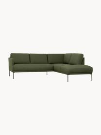 Ecksofa Fluente mit Metall-Füßen, Bezug: 100% Polyester Der hochwe, Gestell: Massives Kiefernholz, FSC, Füße: Metall, pulverbeschichtet, Webstoff Dunkelgrün, B 221 x T 200 cm, Eckteil links