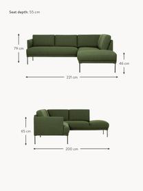 Ecksofa Fluente mit Metall-Füßen, Bezug: 100% Polyester Der hochwe, Gestell: Massives Kiefernholz, FSC, Füße: Metall, pulverbeschichtet, Webstoff Dunkelgrün, B 221 x T 200 cm, Eckteil links