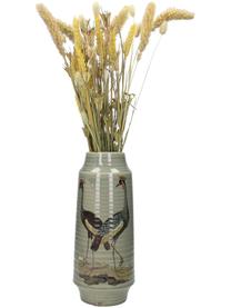 Große Vase Crane mit Motiv, Steingut, Grau, Mehrfarbig, Ø 13 x H 30 cm