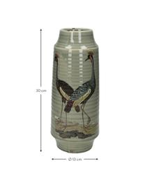 Grosse Vase Crane mit Motiv, Steingut, Grau, Mehrfarbig, Ø 13 x H 30 cm