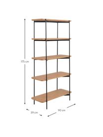 Standregal Easy aus Holz und Metall, Ablagefläche: Mitteldichte Holzfaserpla, Gestell: Metall, beschichtet, Schwarz, Braun, 90 x 175 cm