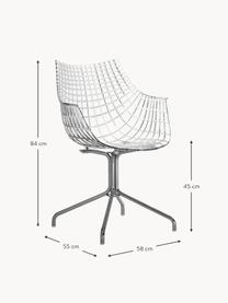 Draaibare kunststofen stoel Meridiana, Zitvlak: kunststof, Poten: verchroomd staal, Transparant, zilverkleurig, B 58 x D 55 cm