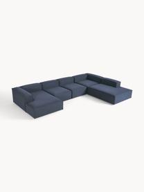 Sofa modułowa Lennon, Tapicerka: 100% poliester Dzięki tka, Stelaż: lite drewno sosnowe, skle, Nogi: tworzywo sztuczne Ten pro, Ciemnoniebieska tkanina, S 418 x G 269 cm,  lewostronna