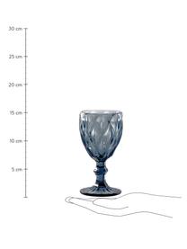 Copas de vino con relieve Diamond, 6 uds., Vidrio, Azul, ligeramente transparente, Ø 8 x Al 16 cm