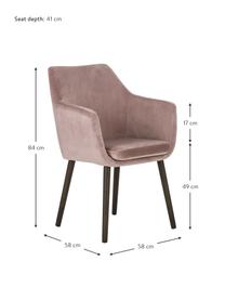 Silla con reposabrazos de terciopelo Nora, Tapizado: terciopelo de poliéster A, Patas: madera de roble curtida, Terciopelo rosa, An 58 x Al 84 cm