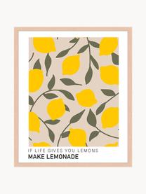 Impression numérique encadrée Make Lemonade, Bois clair, jaune soleil, vert olive, larg. 33 x haut. 43 cm