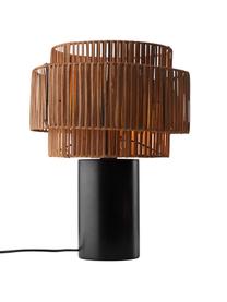 Stolní lampa z ratanu a dřeva Emelee, Hnědá, černá, Ø 30 cm, V 41 cm