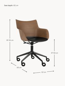 Chaise de bureau avec accoudoirs réglable en hauteur Q/Wood, Noir, bois de chêne sauvage, larg. 62 x prof. 60 cm