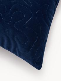 Sametový povlak na polštář s třásněmi Cyrus, 100% recyklovaný polyester, Tmavě modrá, Š 45 cm, D 45 cm