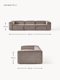 Modulares Sofa Lennon (4-Sitzer) aus Cord, Bezug: Cord (92 % Polyester, 8 %, Gestell: Massives Kiefernholz, Spe, Füße: Kunststoff Dieses Produkt, Cord Taupe, B 327 x T 119 cm