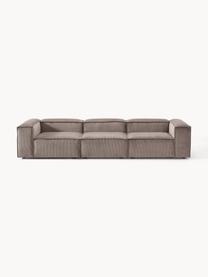 Modulares Sofa Lennon (4-Sitzer) aus Cord, Bezug: Cord (92 % Polyester, 8 %, Gestell: Massives Kiefernholz, Spe, Füße: Kunststoff Dieses Produkt, Cord Taupe, B 327 x T 119 cm