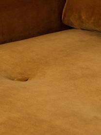 Sofa narożna z aksamitu z nogami z drewna dębowego Saint (3-osobowa), Tapicerka: aksamit (poliester) Dzięk, Musztardowy aksamit, S 243 x G 220 cm