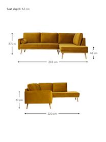 Divano angolare 3 posti in velluto giallo senape Saint, Rivestimento: velluto (poliestere) Con , Struttura: legno di quercia massicci, Velluto giallo senape, Larg. 243 x Prof. 220 cm