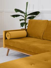 Samt-Ecksofa Saint (3-Sitzer) in Senfgelb mit Eichenholz-Füßen, Bezug: Samt (Polyester) Der hoch, Gestell: Massives Eichenholz, Span, Samt Senfgelb, B 243 x T 220 cm