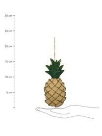 Ozdoba na stromeček Pineapple, Žlutá, zelená, zlatá, Š 7 cm, V 16 cm