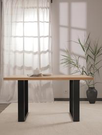 Eettafel Oliver met massief houten blad, Zitvlak: geolied massief wild eike, Poten: gepoedercoat metaal, Wild eiken, zwart, B 180 x D 90 cm