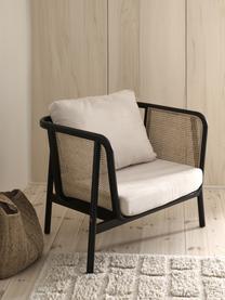 Fauteuil lounge en rotin Callo, Tissu blanc crème, noir, larg. 106 x prof. 79 cm