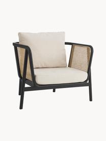 Fauteuil lounge en rotin Callo, Tissu blanc crème, noir, larg. 106 x prof. 79 cm