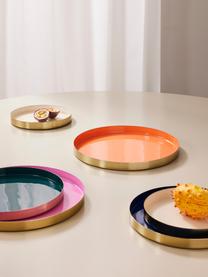 Decoratieve dienbladen Tavi, set van 3, Gecoat metaal, Roze, petrol, beige, Set met verschillende formaten