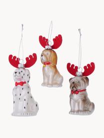 Kerstboomhangers Milow, set van 3, Gelakt glas, Beige, bruin, rood, B 7 x H 13 cm