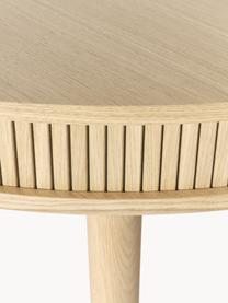 Mesa de comedor redonda Calary, Ø 120 cm, con espacio de almacenamiento, Tablero: tablero de fibra de densi, Patas: madera de roble, Madera de roble, Ø 120 cm