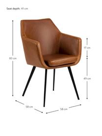 Chaise cuir synthétique pieds en métal Nora, Cuir synthétique cognac, larg. 58 x prof. 58 cm