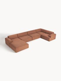 Divano ampio angolare XL Melva, Rivestimento: 100% poliestere Con 115.0, Struttura: legno massiccio di pino e, Piedini: plastica Questo prodotto , Tessuto terracotta, Larg. 458 x Prof. 220 cm, chaise-longue a destra