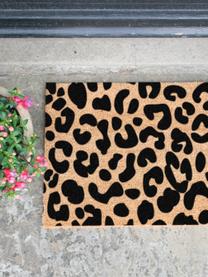 Felpudo Leopard, Parte superior: fibras de coco, Reverso: PVC, Beige, negro, An 40 x L 60 cm