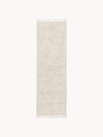 Tapis de couloir en coton à franges, tufté main Daya, Blanc crème, larg. 80 x long. 250 cm